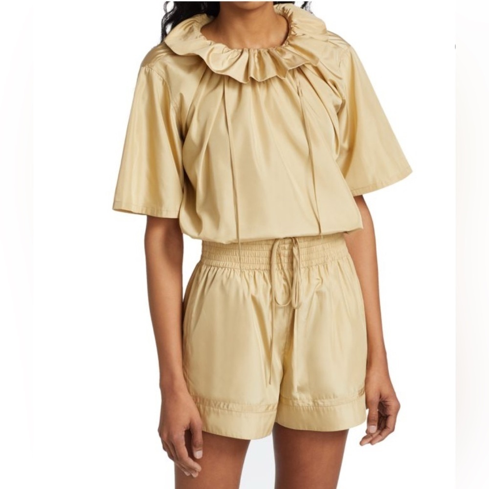 3.1 Phillip Lim Ruched-Neck Taffeta Boxing Top in Tan Size XS